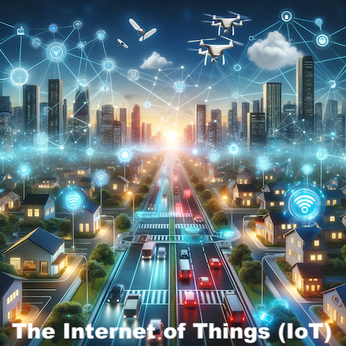 digital marketing trends - Illustration of a cityscape with a variety of interconnected devices representing the Internet of Things (IoT).