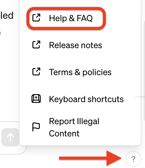 Screenshot showing where to find the help page to report inaccurate or outdated links in ChatGPT