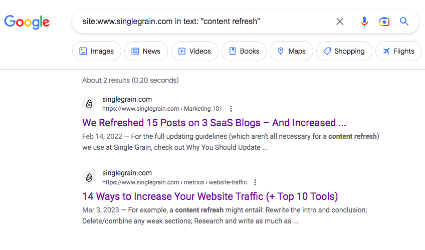 Single Grain Google search content refresh