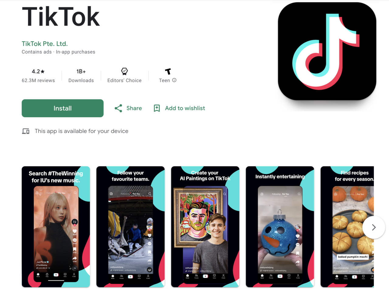 TikTok app in Google Play Store